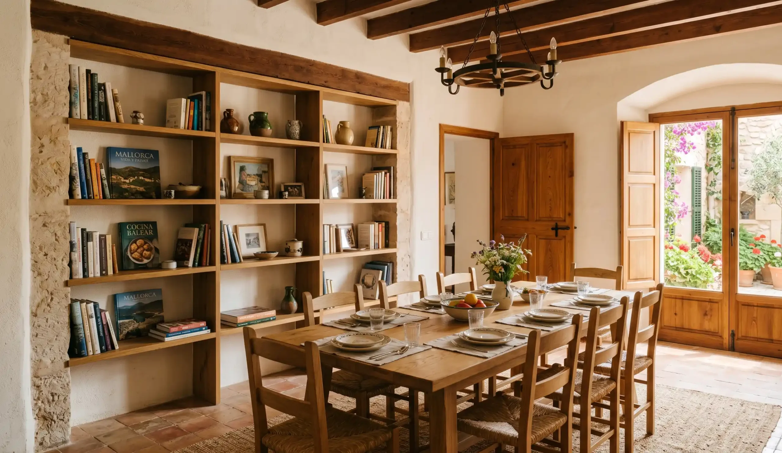 Mobiliario y elementos de madera a medida en el interior de una vivienda de diseño mallorquín.