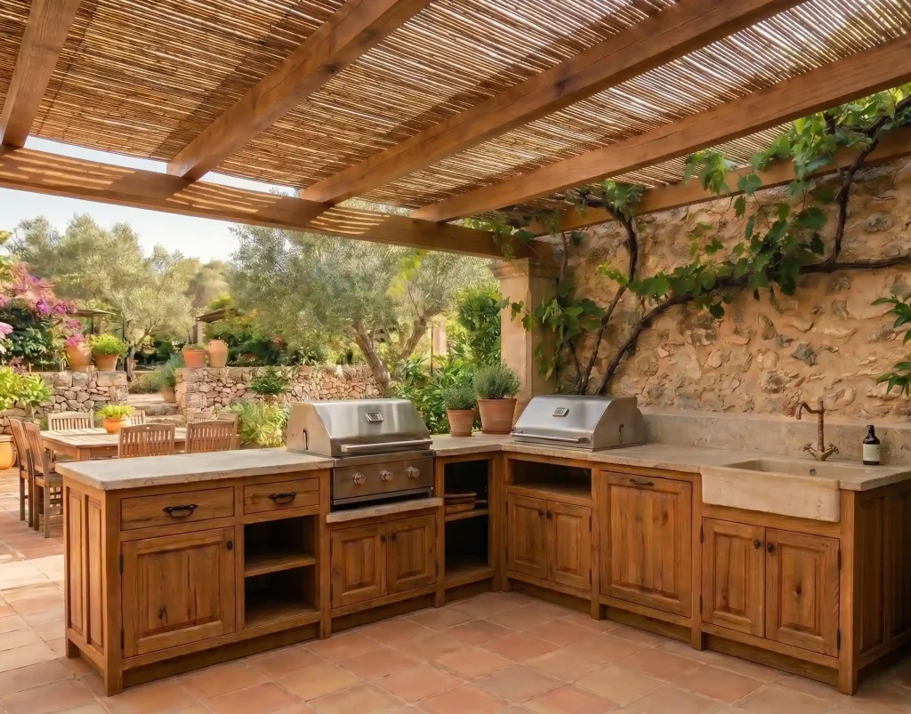 Armarios y módulos de madera a medida para cocina de jardín fabricados en Felanitx.